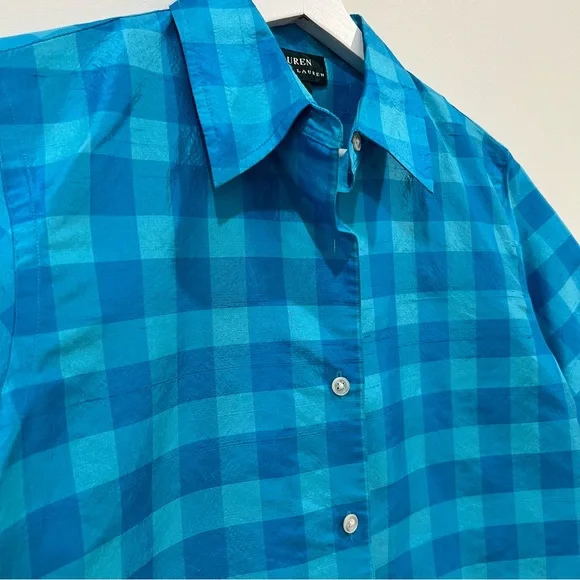 Lauren Ralph Lauren Blue Checkered Silk Blouse Women’s Small Great Condition - Picture 4 of 10